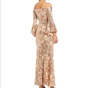 Betsy & Adam Dresses - Sequined Off-Shoulder Flutter Sleeve Gown Betsy & Adam Dresses - Sequined Off-Shoulder Flutter Sleeve Gown
